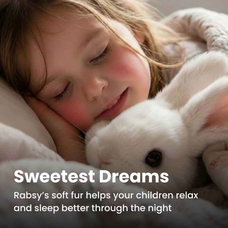 Le lapin Rabsy apaise l'enfant au moment du coucher